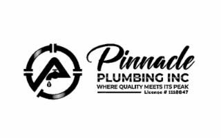 PINNACLE PLUMBING INC WHERE QUALITY MEETS ITS PEAK LICENSE # 1118847 logo