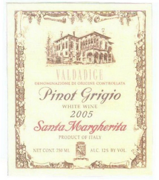 PINOT GRIGIO VALDADIGE SANTA MARGHERITA DENOMINAZIONE DI ORIGINE CONTROLLATA WHITE WINE 2005 PRODUCT OF ITALY NET CONT. 750 ML ALC. 12% BY VOL. logo