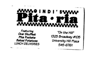 PITA-RIA GINDI FEATURING OVER STUFFED PITA POCKETS BAKED POTATOES LUNCH DELIVERIES logo