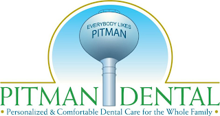 PITMAN DENTAL EVERYBODY LIKES PITMAN PERSONALIZED & COMFORTABLE DENTAL CARE FOR THE WHOLE FAMILY logo