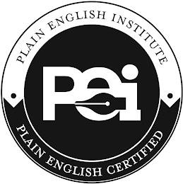 · PLAIN ENGLISH INSTITUTE · PLAIN ENGLISH CERTIFIED PEI logo