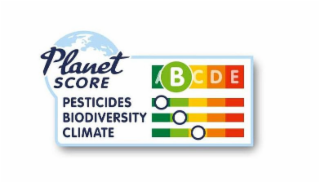 PLANET SCORE A B C D E PESTICIDES BIODIVERSITY CLIMATE logo