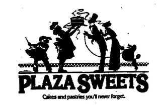 PLAZA SWEETS CAKES AND PASTRIES YOU'LL NEVER FORGET logo