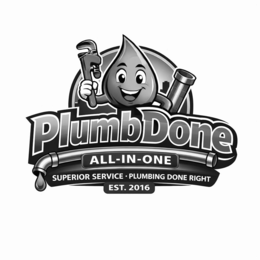 PLUMBDONE ALL-IN-ONE SUPERIOR SERVICE PLUMBING DONE RIGHT EST. 2016 logo