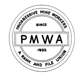 PMWA PROGRESSIVE MINE WORKERS A RANK AND FILE UNION SINCE 1932 logo