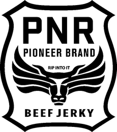 PNR PIONEER BRAND RIP INTO IT BEEF JERKY logo