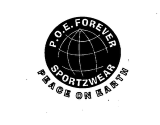 P.O.E FOREVER SPORTZWEAR PEACE ON EARTH logo