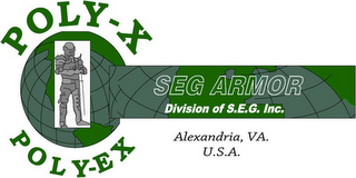 POLY-X POLY-EX SEG ARMOR DIVISION OF S.E.G. INC. ALEXANDRIA, VA. U.S.A. logo