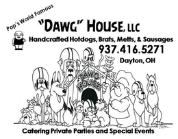 POP'S WORLD FAMOUS DAWG HOUSE HANDCRAFTED HOTDOGS, BRATS, METTS, AND SAUSAGES MOBILE FOOD TRUCK - DAYTON, OH 937.416.5271 DAYTON PATENTED ORIGINAL DAWG HOUSE CATERING PRIVATE PARTIES & SPECIAL EVENTS logo