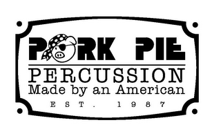 PORK PIE PERCUSSION MADE BY AN AMERICAN EST. 1987 logo
