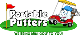 PORTABLE PUTTERS WE BRING MINI GOLF TO YOU! logo