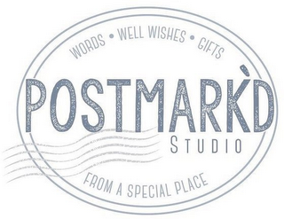 POSTMARK'D STUDIO WORDS · WELL WISHES ·GIFTS FROM A SPECIAL PLACE logo