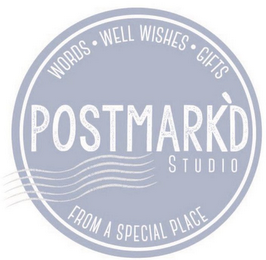 POSTMARK'D STUDIO WORDS · WELL WISHES ·GIFTS FROM A SPECIAL PLACE logo