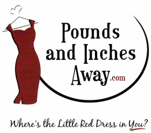 POUNDS AND INCHES AWAY WHERE'S THE LITTLE DRESS IN YOU? logo