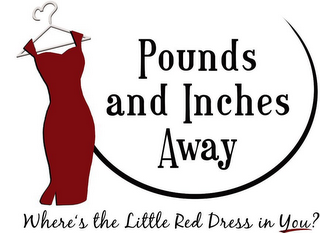 POUNDS AND INCHES AWAY.COM WHERE'S THE LITTLE RED DRESS IN YOU? logo