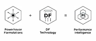 POWERHOUSE FORMULATIONS + DF DF TECHNOLOGY = PI PERFORMANCE INTELLIGENCE logo