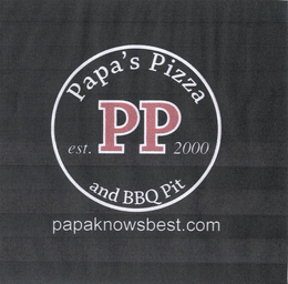 PP PAPA'S PIZZA AND BBQ PIT EST. 2000 PAPAKNOWSBEST.COM logo