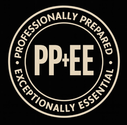 PP+EE • PROFESSIONALLY PREPARED • EXCEPTIONALLY ESSENTIAL logo