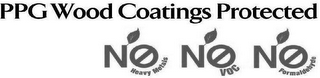 PPG WOOD COATINGS PROTECTED NO HEAVY METALS NO VOC NO FORMALDEHYDE logo