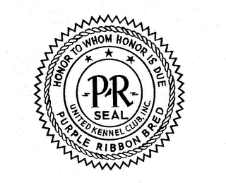 PR SEAL UNITED KENNEL CLUB, INC. HONOR TO WHOM HONOR IS DUE PURPLE RIBBON BRED logo