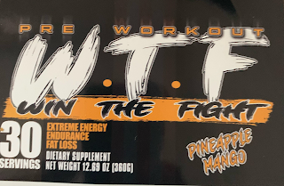 PRE WORKOUT W.T.F WIN THE FIGHT 30 SERVINGS EXTREME ENERGY ENDURANCE FAT LOSS DIETARY SUPPLEMENT NET WEIGHT 12.69 OZ (360G) PINEAPPLE MANGO logo