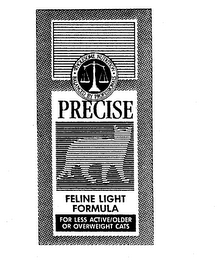 PRECISE FELINE LIGHT FORMULA FOR LESS ACTIVE/OLDER OR OVERWEIGHT CATS WHOLESOME NUTRITION BALANCED BY PROFESSIONALS logo