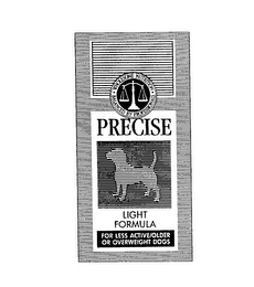 PRECISE LIGHT FORMULA FOR LESS ACTIVE/OLDER OR OVERWEIGHT DOGS WHOLESOME NUTRITION BALANCED BY PROFESSIONALS logo