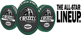 PREMIUM DARK WINTERGREEN GRIZZLY LONG CUT EST. 1900 AMERICAN SNUFF CO. THE ALL-STAR LINEUP. logo