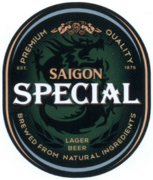 PREMIUM QUALITY SAIGON SPECIAL LAGER BEER BREWED FROM NATURAL INGREDIENTS EST 1875 logo