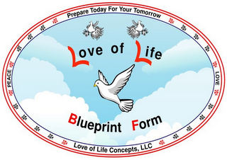 PREPARE TODAY FOR TOMORROW LOVE PEACE LOVE OF LIFE CONCEPTS LLC LOVE OF LIFE BLUEPRINT FORM logo