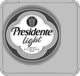 PRESIDENTE LIGHT CERVEZA PILSENER BEER BREWED IN THE DOMINICAN REPUBLIC logo