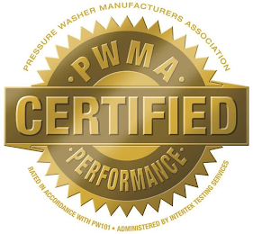 PRESSURE WASHER MANUFACTURERS ASSOCIATION PWMA CERTIFIED PERFORMANCE RATED IN ACCORDANCE WITH PW101 · ADMINISTERED BY INTERTEK TESTING SERVICES logo