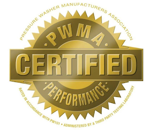 PRESSURE WASHER MANUFACTURERS ASSOCIATION PWMA CERTIFIED PERFORMANCE RATED IN ACCORDANCE WITH PW101 ADMINISTERED BY A THIRD PARTY TESTING LABORATORY logo