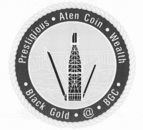 PRESTIGIOUS · ATEN COIN · WEALTH · BLACK GOLD · @ · BGC · logo