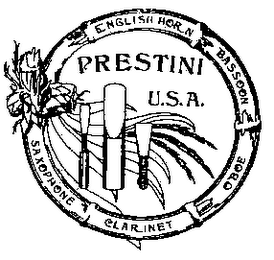 PRESTINI U.S.A. ENGLISH HORN BASSOON OBBE CLARINET SAXOPHONE logo