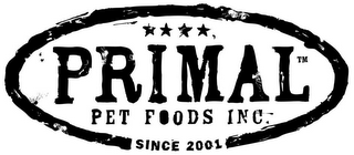 PRIMAL PET FOODS INC. SINCE 2001 logo