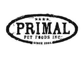 PRIMAL PET FOODS INC. SINCE 2001 logo