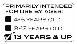 PRIMARILY INTENDED FOR USE BY AGES: 4-8 YEARS OLD 9-12 YEARS OLD 13 YEARS & UP logo
