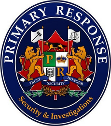 PRIMARY RESPONSE SECURITY & INVESTIGATIONS P R TRUST SECURITY HONOUR logo