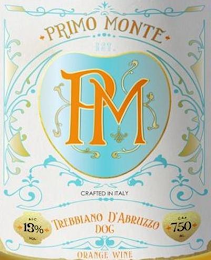 PRIMO MONTE, PM CRAFTED IN ITALY, ALC 13% VOL, TREBBIANO D'ABRUZZO, DOC, 750 ORANGE WINE logo
