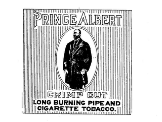 PRINCE ALBERT CRIMP CUT LONG BURNING PIPE AND CIGARETTE TOBACCO. logo