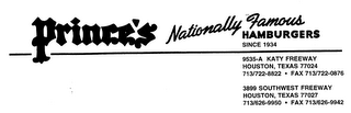 PRINCE'S FAMOUS HAMBURGERS logo
