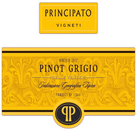 PRINCIPATO VIGNETI VINTAGE 2012 PINOT GRIGIO DELLE VENEZIE INDICAZIONE GEOGRAFICA TIPICA PRODUCT OF ITALY logo