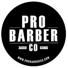 PRO BARBER CO PREMIUM QUALITY WWW.PROBARBERCO.COM logo