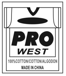 PRO WEST 100%COTTON/COTTON/ALGODON MADE IN CHINA logo