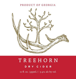 PRODUCT OF GEORGIA TREEHORN DRY CIDER 12 FL. OZ (355ML) | 5.9% ALC BY VOL. logo