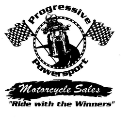 PROGRESSIVE POWERSPORT MOTORCYCLE SALES "RIDE WITH THE WINNERS" logo