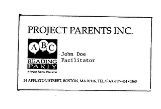 PROJECT PARENTS INC. ABC READING PARTY A PROJECT PARENTS INNOVATION logo