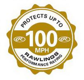 PROTECTS UP TO 100 MPH RAWLINGS PERFORMANCE RATING R logo