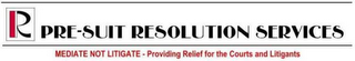 PRS PRE-SUIT RESOLUTION SERVICES MEDIATE NOT LITIGATE - PROVIDING RELIEF FOR THE COURTS AND LITIGANTS logo